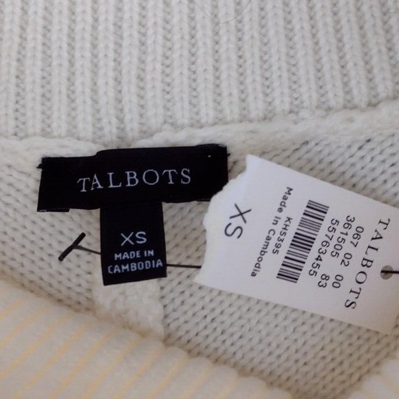 Talbots White Cable Knit Poncho Sweater Cowl Neck Cotton Blend XS NWT - Picture 4 of 7